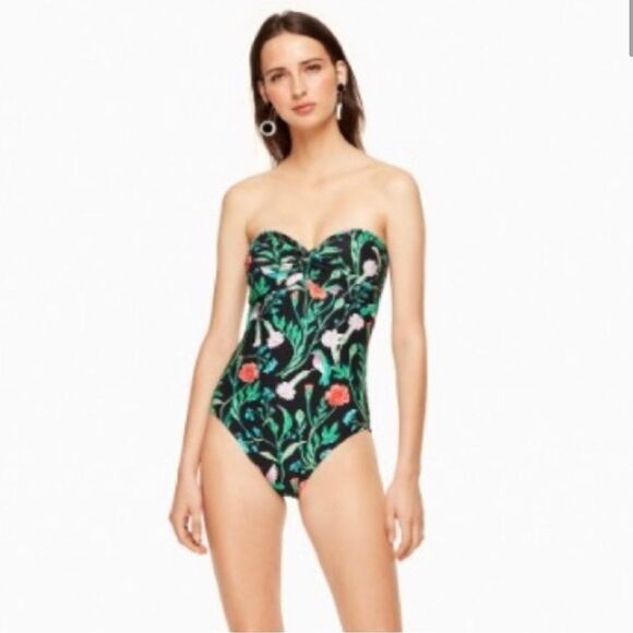 Kate Spade Marina Black Hummingbird One- Piece Swimsuit- Size Small - Picture 1 of 9